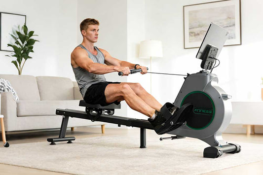 User doing full-body training on FORMILL magnetic rowing machine