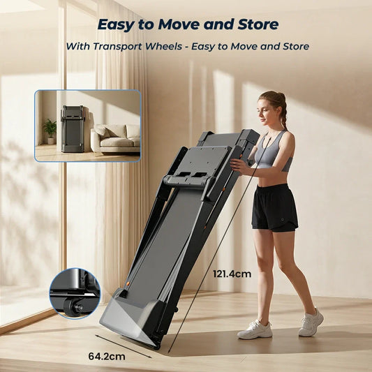 Vertical storage of folded FORMILL treadmill in small apartment corner