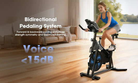 Person doing HIIT workout on FORMILL exercise bike at home, high intensity interval training scene